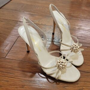 Judith Leiber White Strappy Heels For Wedding Or Debutant, 7 1/2